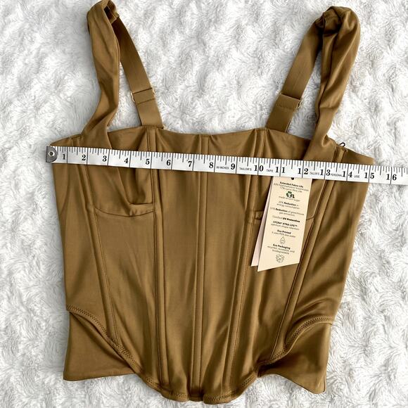 NEW Free People HAH Shroom Tan Knock Out Cropped Fitted Boudoir Corset Top L - Picture 8 of 8